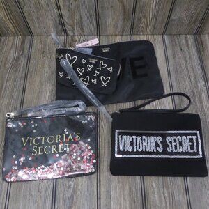 Set of 4 Victoria's Secret Sequin Zip Wristlets Makeup Cases